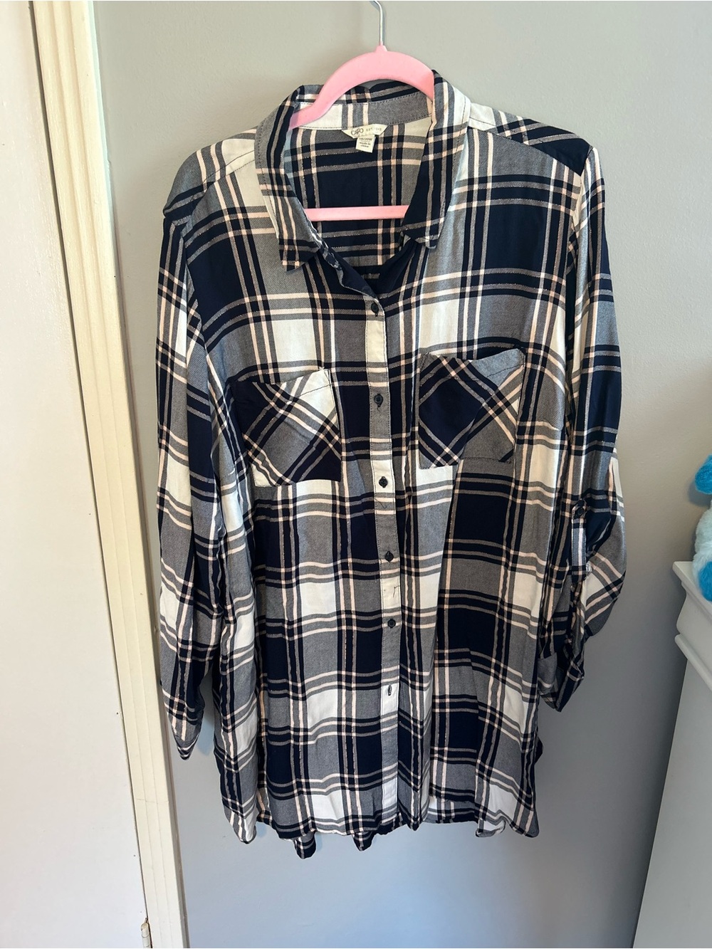 Cato Black, White & Gray Plaid Button-Down Shirt